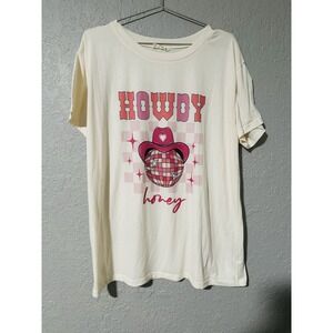 Howdy Honey Ivory Pink Western Rodeo Tee Size XL